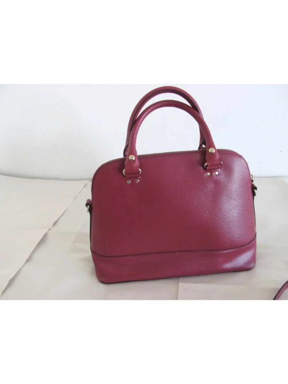 Kate Spade New York Burgundy Leather Dual Handles Shoulder Bag Removable Strap